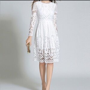 YISHIQI White Lace Long Sleeve Dress